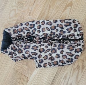 Small dog winter jacket cheetah print with leash hooks